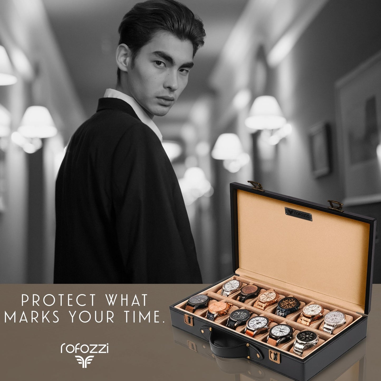 Personalized 12 - Slot Leather Watch Case - Add Initials, Ideal Gift Watch Case - Rofozzi