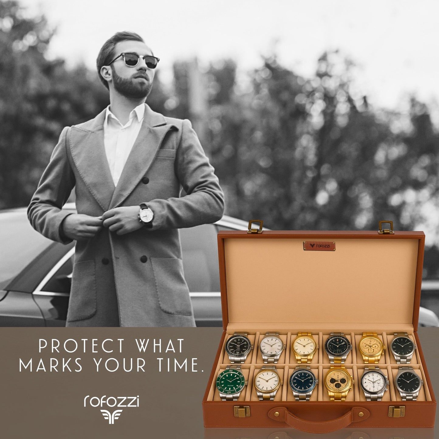 Custom Initials: Luxury 12 - Watch Leather Case - Unique Collector's Gift Watch Case - Rofozzi
