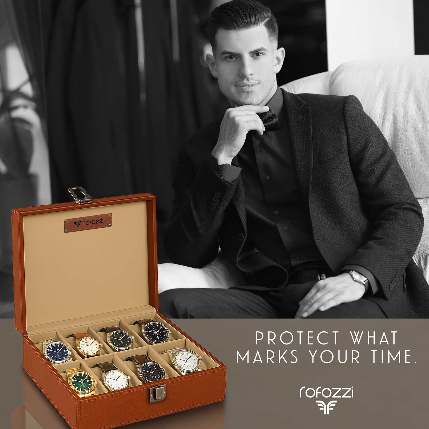 Customizable 8-Slot Genuine Leather Watch Case