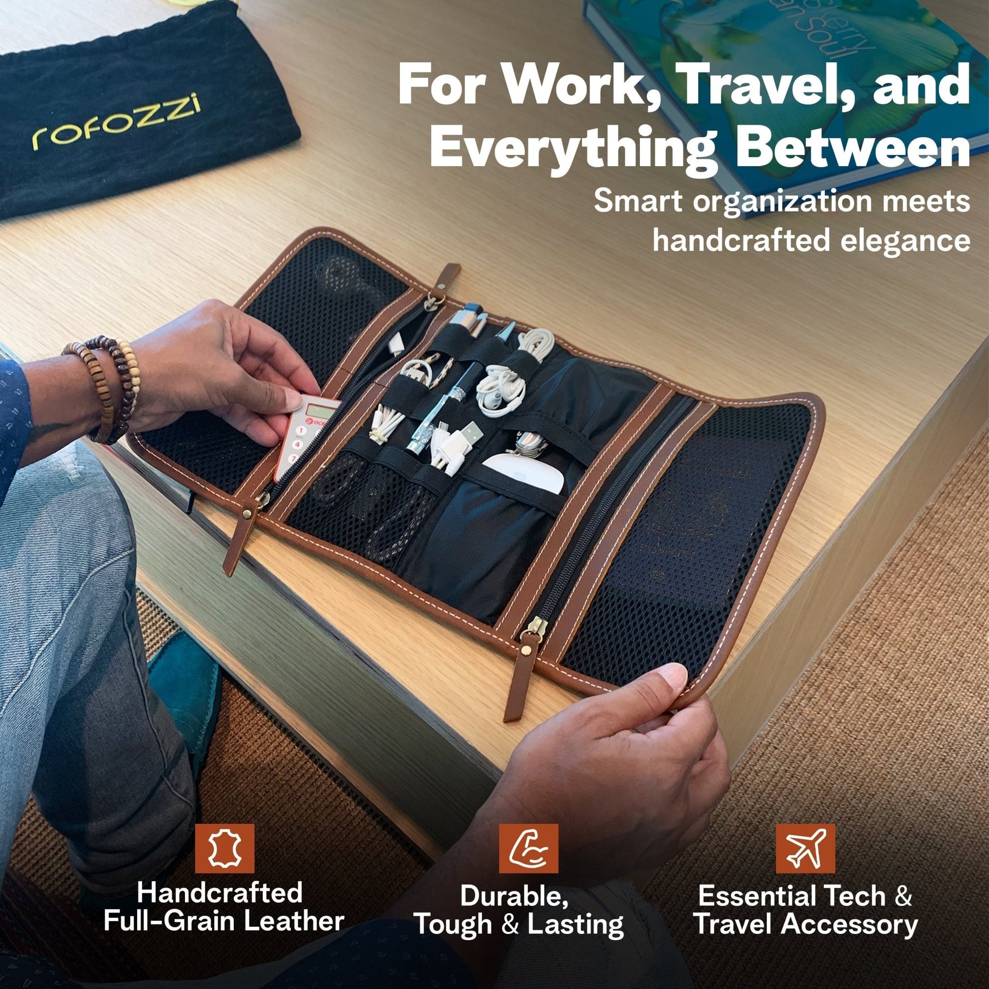 Scout Leather Roll - Up Cable Organizer Cable Organizers - Rofozzi