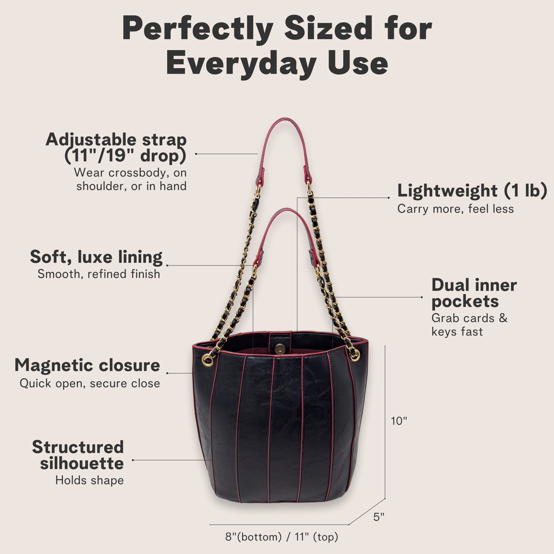 Nova Bucket Bag for Women (Black) Handbags and Purses - Rofozzi
