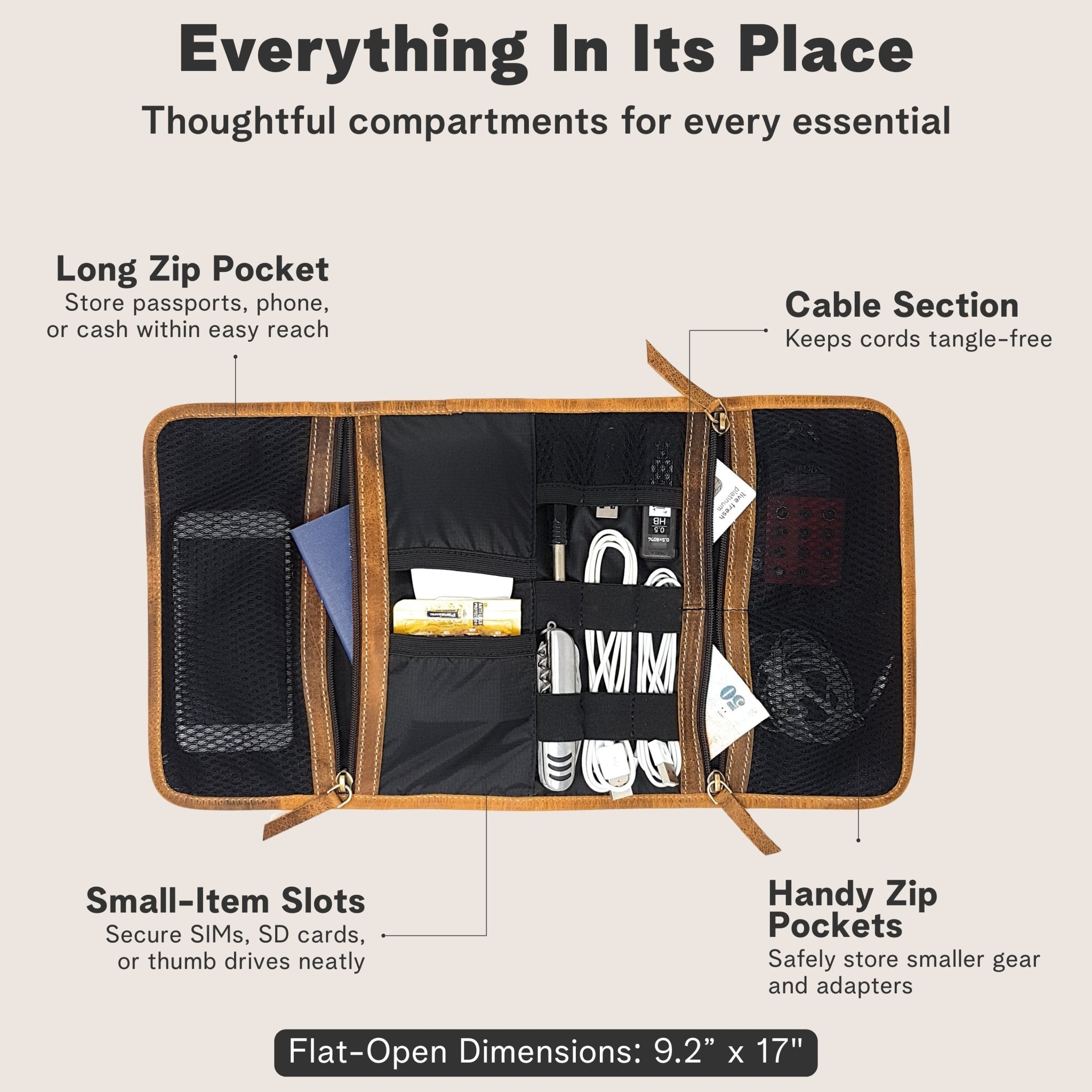 Scout Leather Roll-Up Cable Organizer | Storage for Tech