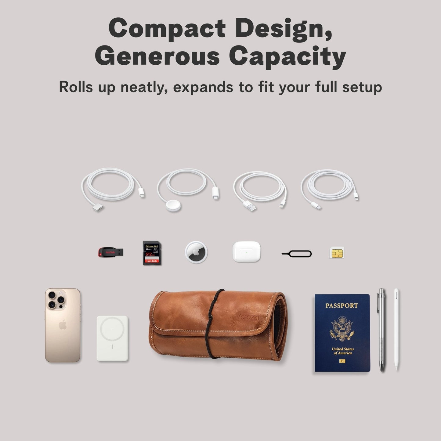 Scout Leather Roll - Up Cable Organizer Cable Organizers - Rofozzi