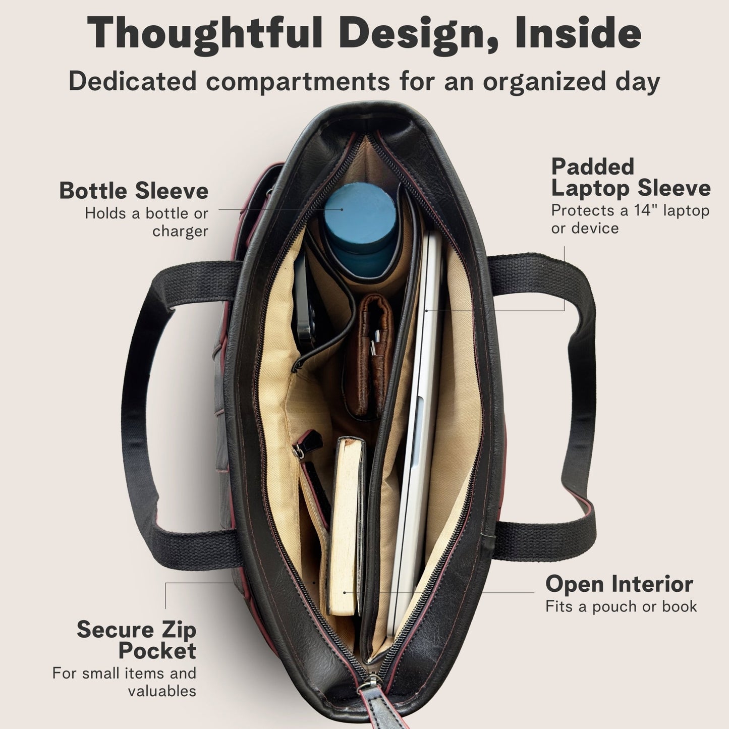 Vegan Leather Laptop Tote Bag for Women – 14 Inch Totes - Rofozzi