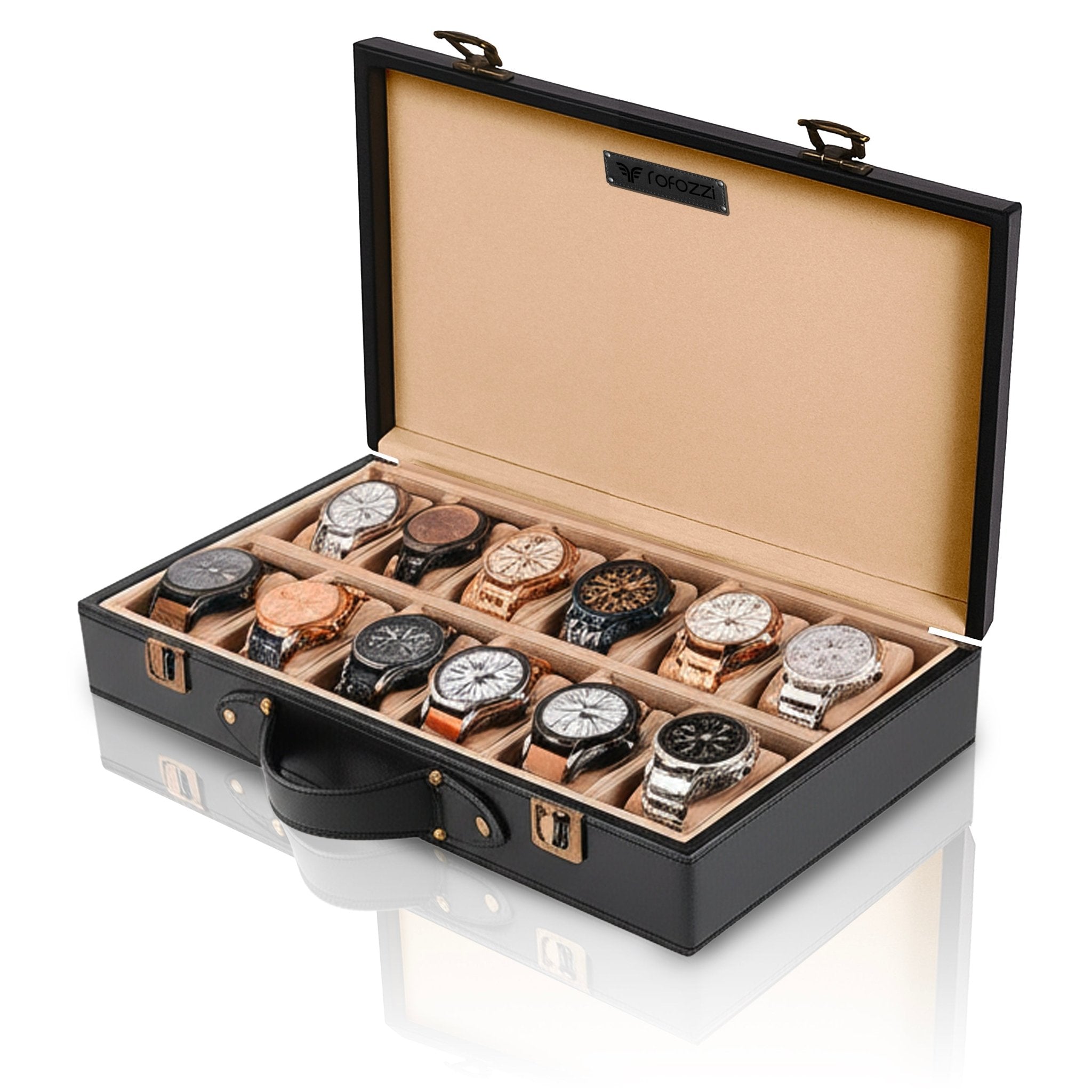 Personalized 12-Slot Leather Watch Case - Add Initials, Ideal Gift ...