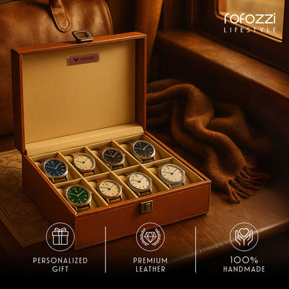 Customizable 8-Slot Genuine Leather Watch Case