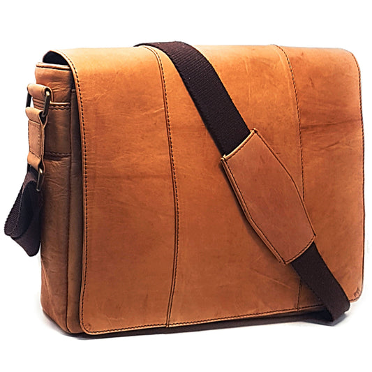 Leather Flapover Laptop Messenger Bag