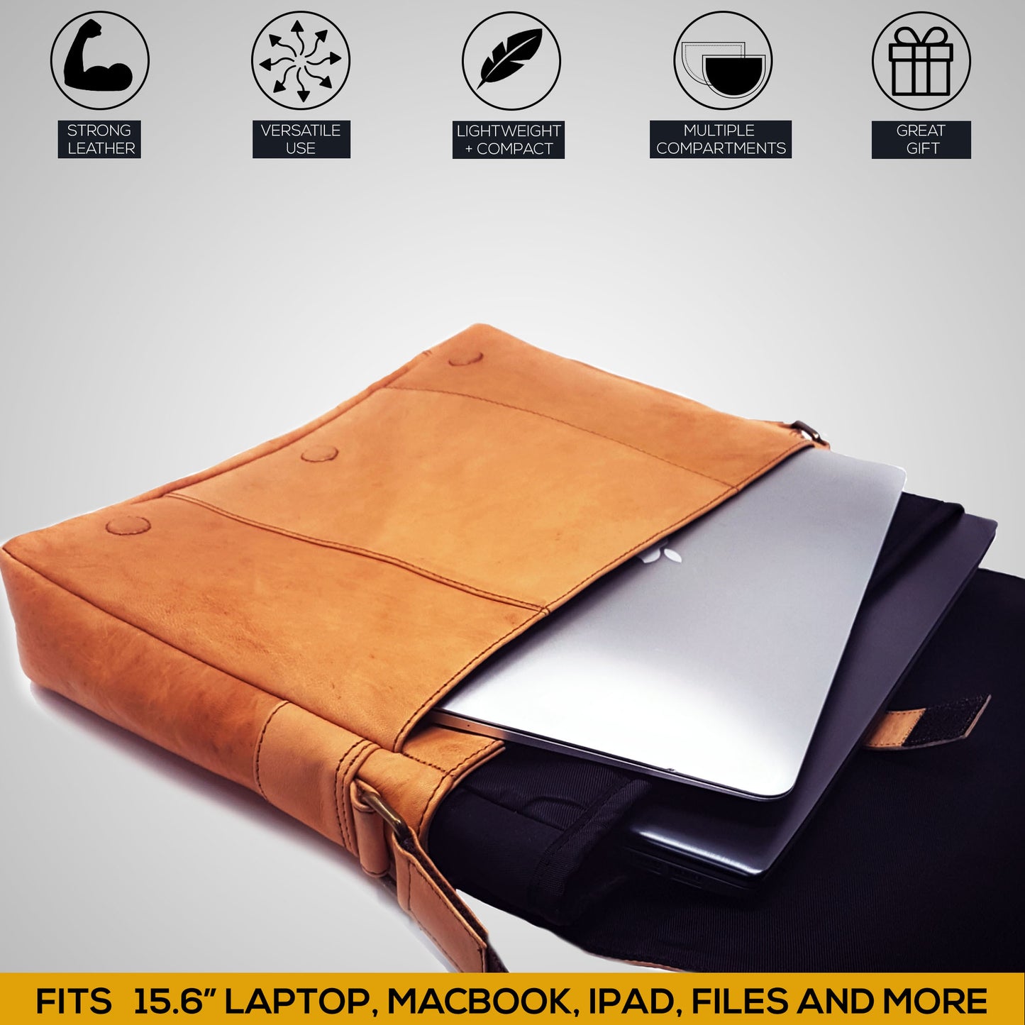 Leather Flapover Laptop Messenger Bag