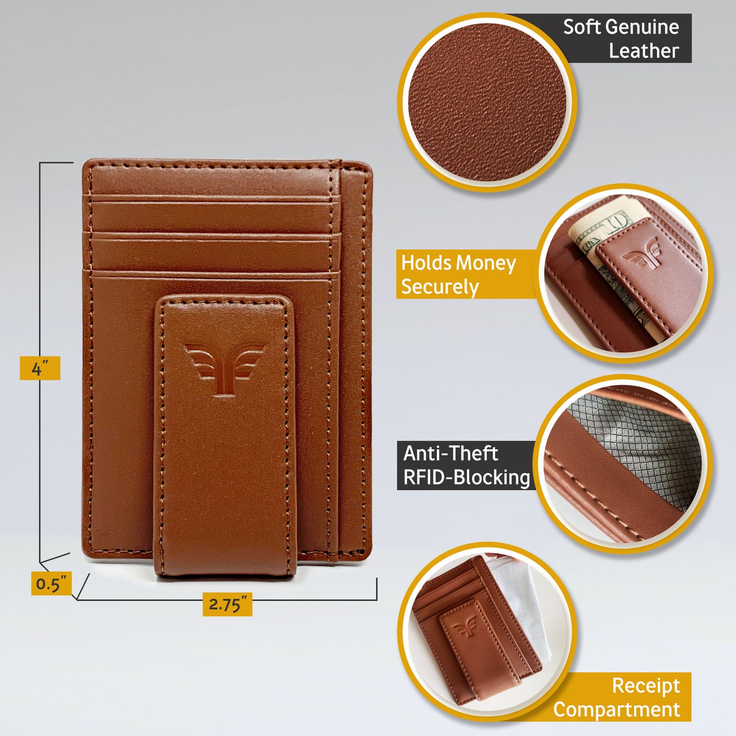 Leather Money Clip - Men Slim Wallet - Brown
