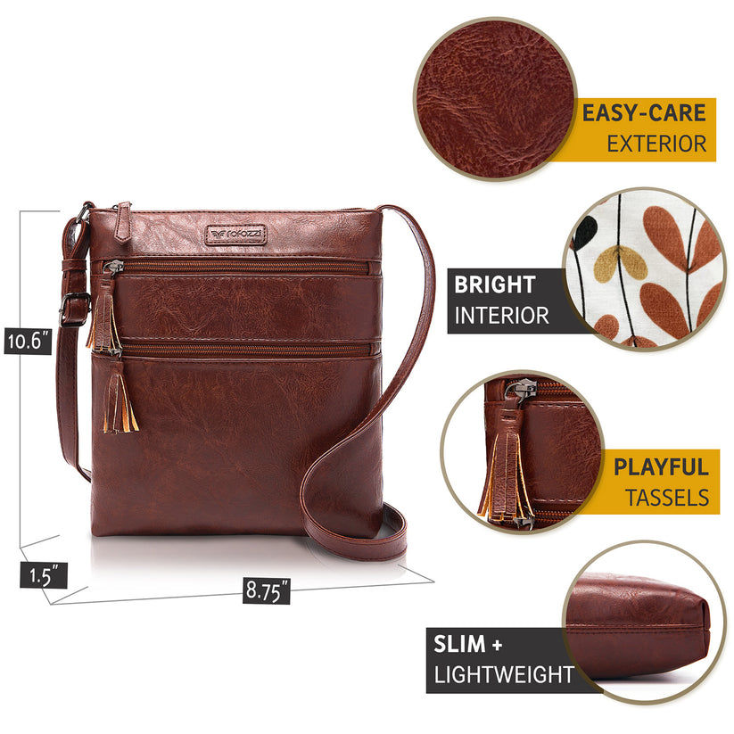 Tassel Crossbody Bags and Purses for Women Triple Zipper Pocket Medium ...